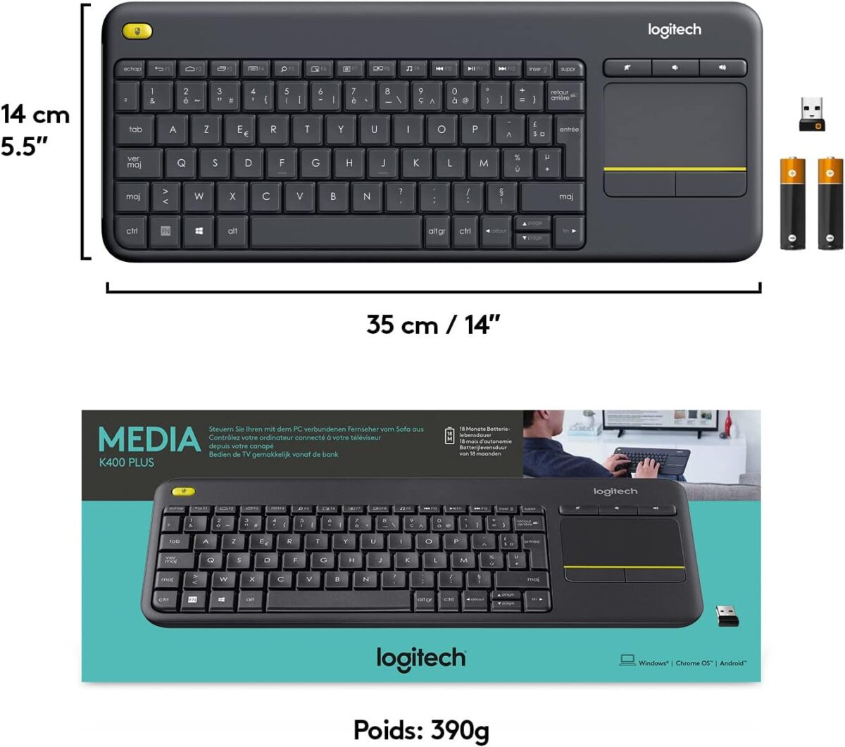Logitech K400 Plus Clavier Sans Fil