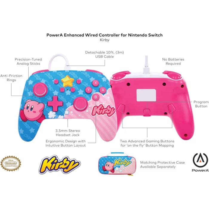 Manette Filaire Améliorée pour Nintendo Switch Kirby