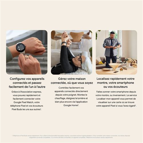 Google Pixel Watch Wifi Argent avec bracelet sport Galet 41 mm