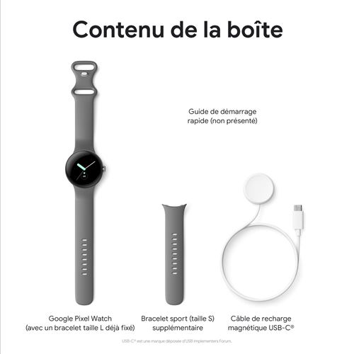 Google Pixel Watch Wifi Argent avec bracelet sport Galet 41 mm