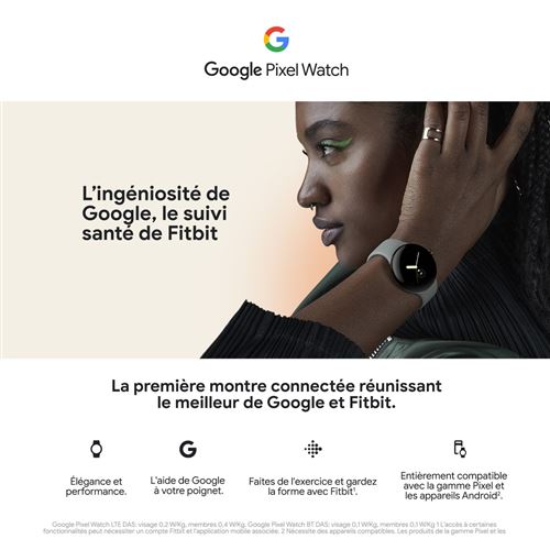 Google Pixel Watch Wifi Argent avec bracelet sport Galet 41 mm