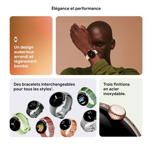 Google Pixel Watch Wifi Argent avec bracelet sport Galet 41 mm
