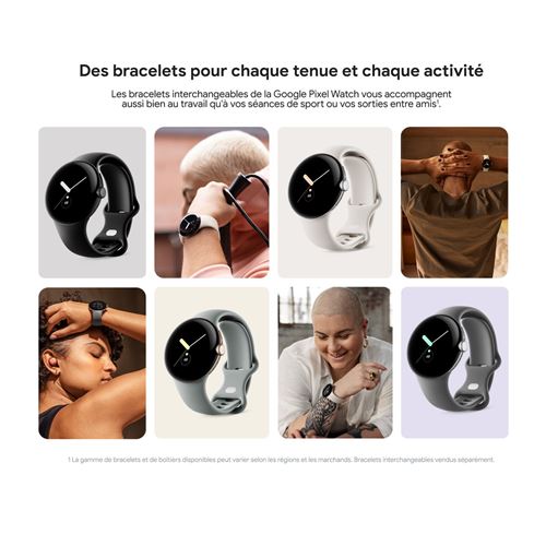 Google Pixel Watch Wifi Argent avec bracelet sport Galet 41 mm