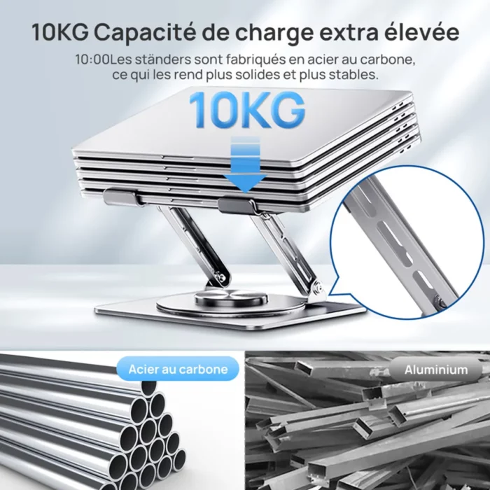 Support d’ordinateur pliable portable, réglable à 180°, avec rotation à 360 degrés, compatible avec les PC de 11 à 17,3 pouces