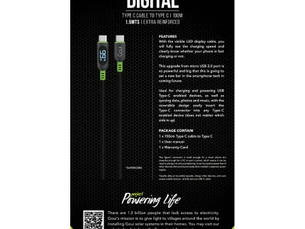 Goui Digital Câble Numérique Type C vers Type C 100W (1,5 m)