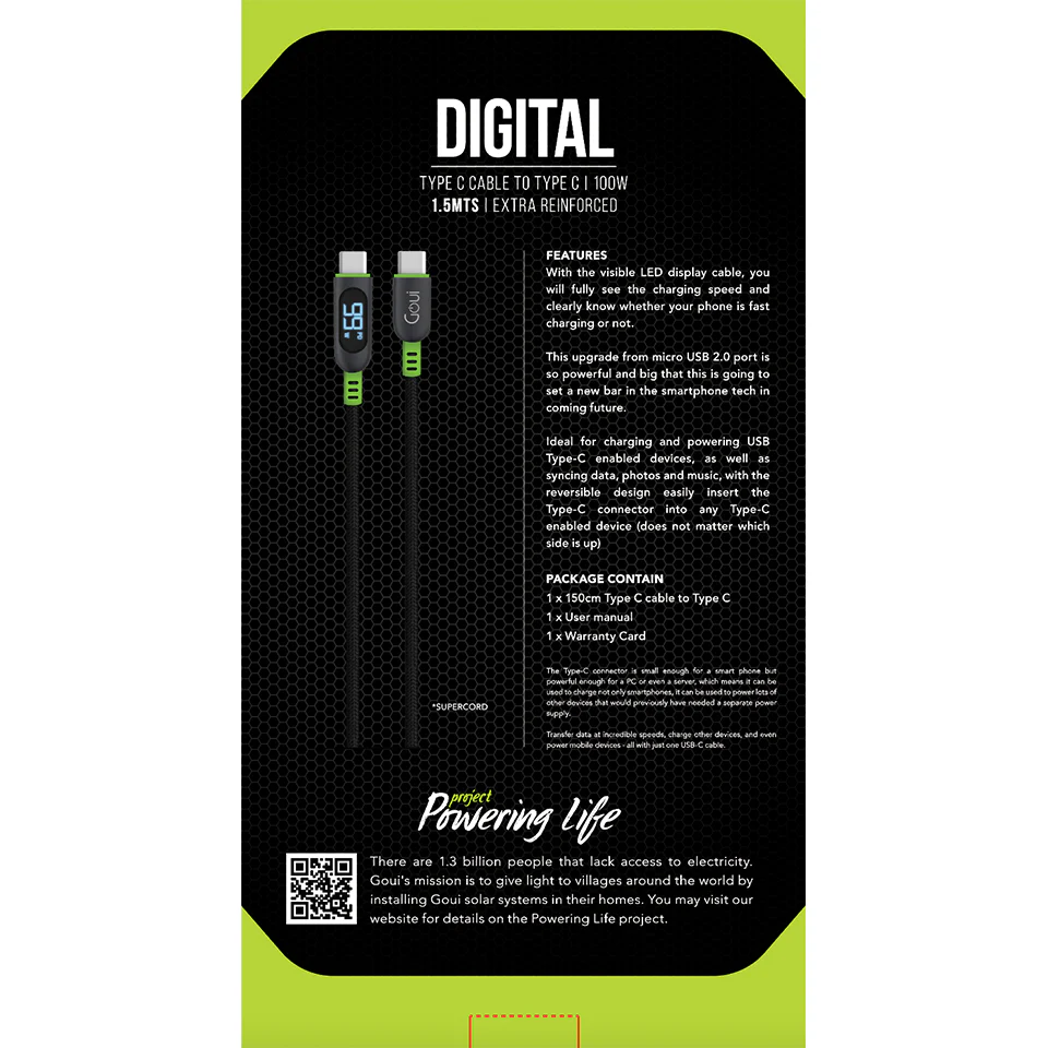 Goui Digital Câble Numérique Type C vers Type C 100W (1,5 m)