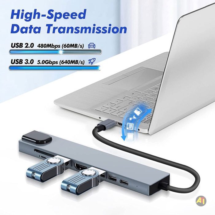 Airplus Adaptateur Hub USB-C 8-en-1 vers HDMI 4K, Ethernet RJ45, PD 87W, Port USB 3.0 et USB 2.0, Carte SD/TF, Type C