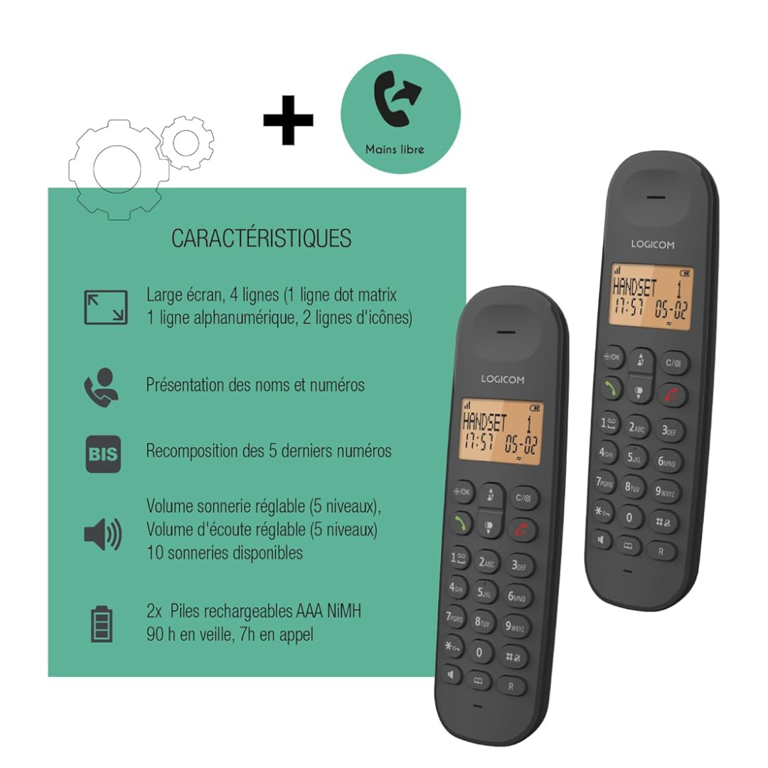 Téléphone fixe Logicom ILOA 250 Duo Noir sans fil
