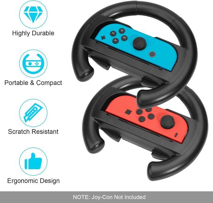 Nintendo Switch Joy Racing Games volant Steering Wheel Grip-Suitable for Nintendo Switch Black & Black